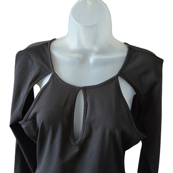 BCBGMAXAZRIA Black Cutout Keyhole Long Sleeve Top Size Medium - Picture 3 of 8